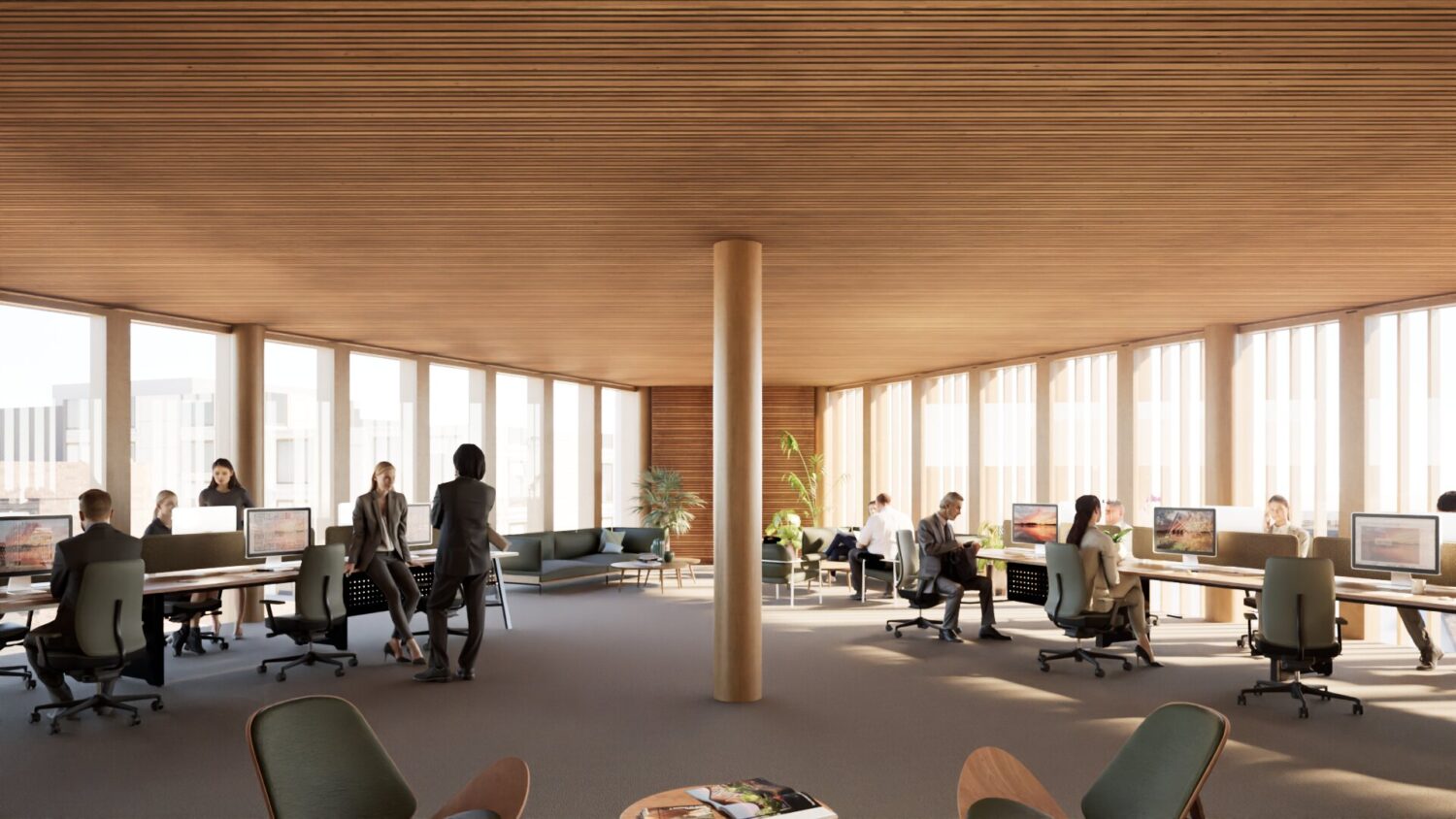 interior visualization of flexible open office space