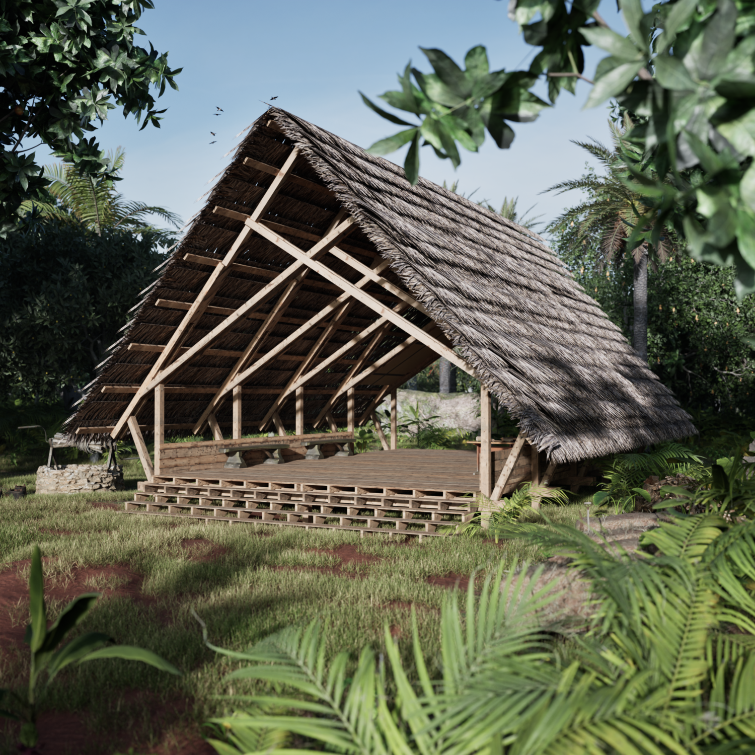 illustration showing timber structure covering big space