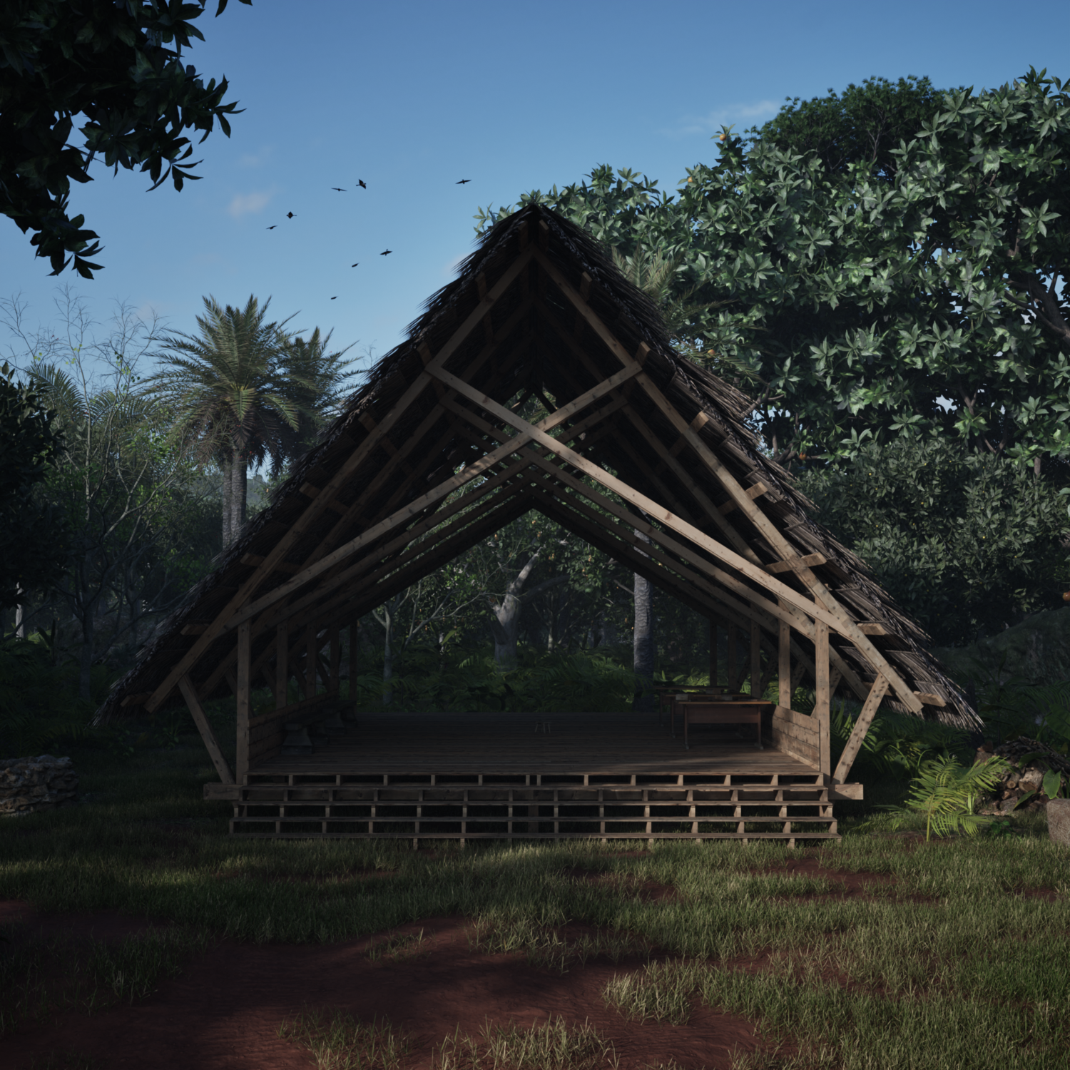 illustration showing timber structure covering big space